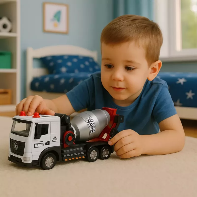 LEAN TOYS Betoonisegisti Ehitusmasin Metallkabiin Pöörlev Trummel Tuled Helid