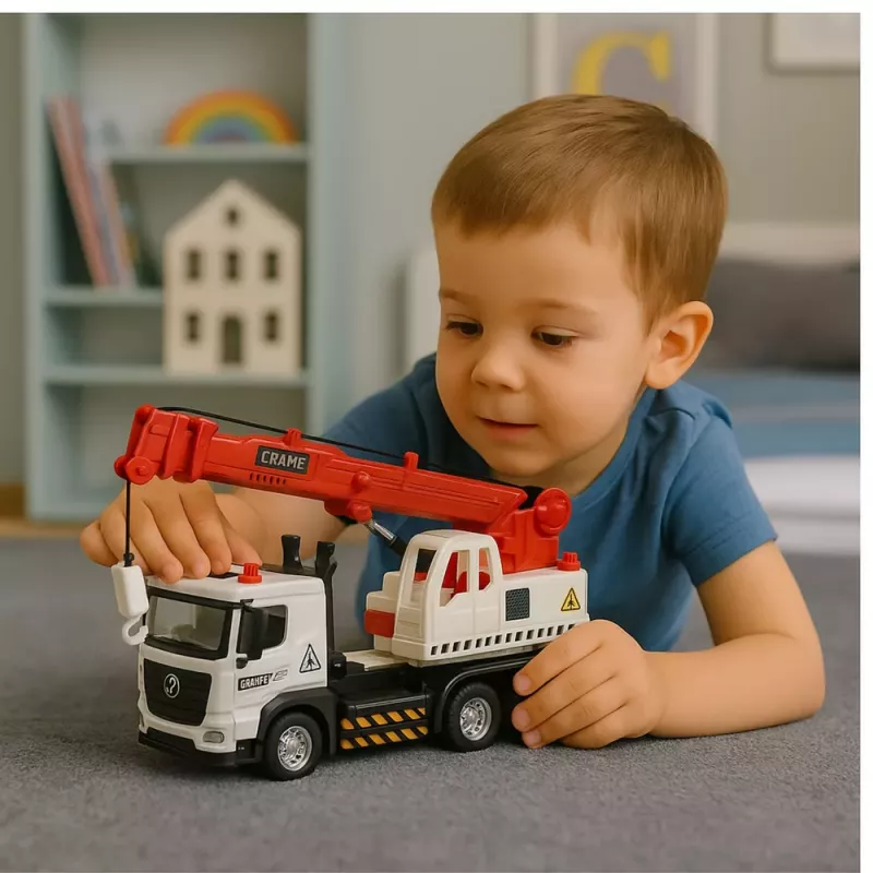 LEAN TOYS Veok kraanaga, metallkabiin, reguleeritav nool, valgus- ja helisüsteem