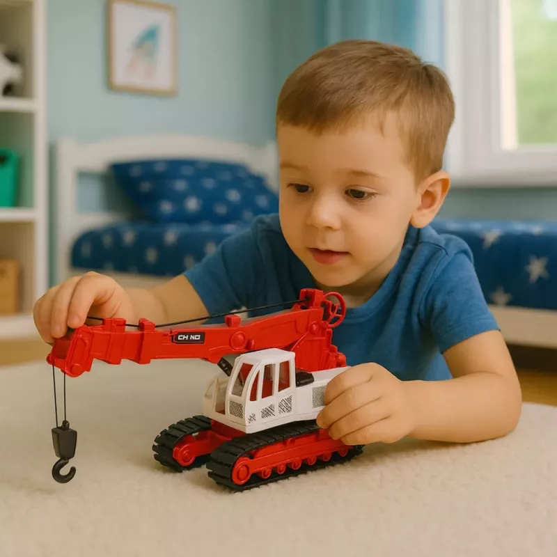 LEAN TOYS Roomkraana pöörleva kabiini, valguse, heli ja metallkonksuga – 1:14 mõõtkavas raadio teel juhitav ehitusmasin