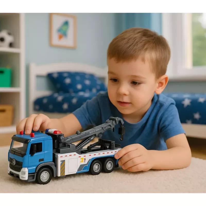 LEAN TOYS Veok Poomveok Pukseerimisauto Metallkabiin Tuled Helid
