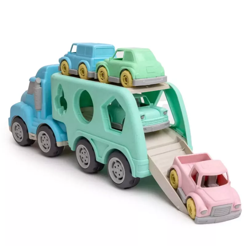 LEAN TOYS Truck Tow Truck Educational Sorter With Cars Blocks Pastel BIO Plastic