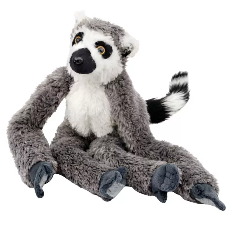 LEAN TOYS Plush Lemur Cuddly Toy with Velcro for Hanging Gray 35cm