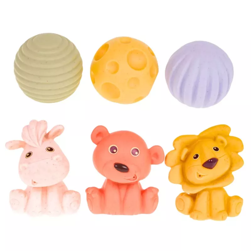 LEAN TOYS Pehmete sensoorsete harivate ECO klotside komplekt kummist loomad 18 tk