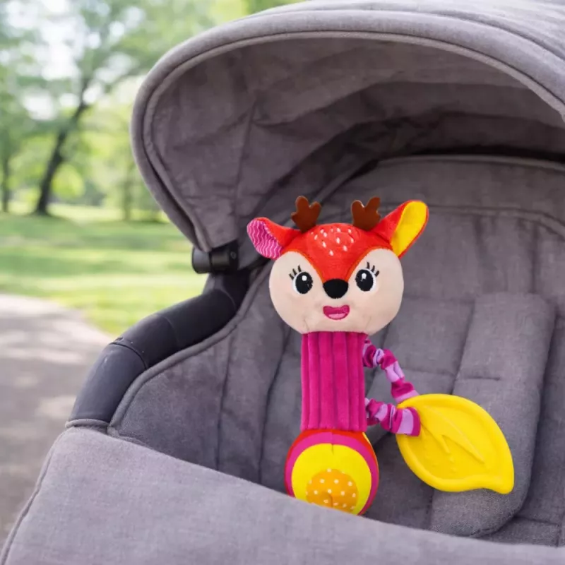 LEAN TOYS Plush Deer Rattle with Teether and Squeaker for Babies