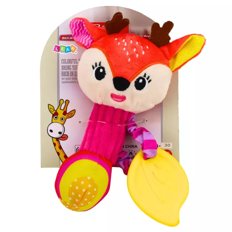 LEAN TOYS Plush Deer Rattle with Teether and Squeaker for Babies