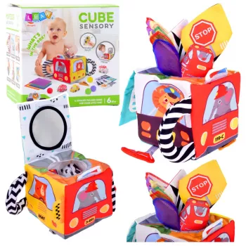 LEAN TOYS Pehme sensoorne kuubik peegli, autode ja liiklusmärkidega väikelastele