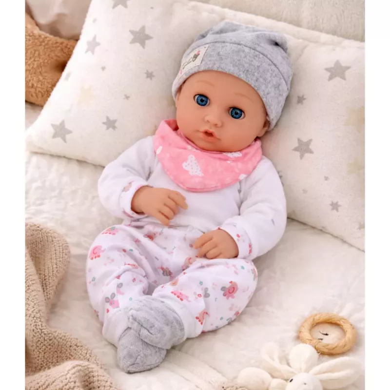 LEAN TOYS Beebinukk koos toitmistarvikute, põlle ja mütsiga, 28 cm