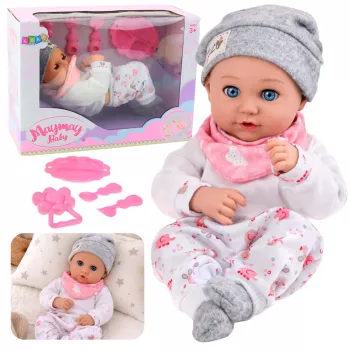 LEAN TOYS Beebinukk koos toitmistarvikute, põlle ja mütsiga, 28 cm