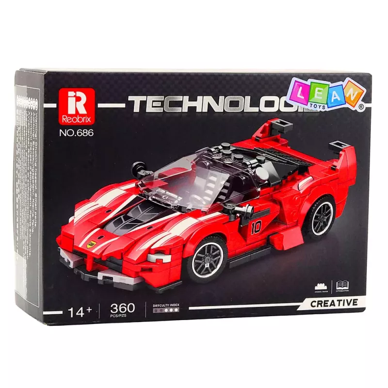 LEAN TOYS Ehitusklotsid FXX-K Võidusõiduauto Punane 360 tk