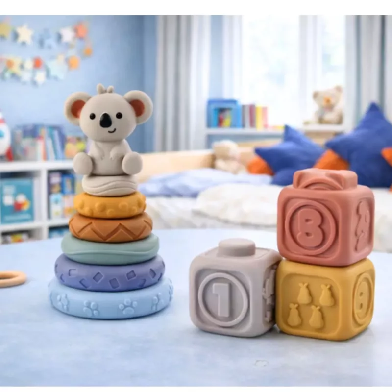 LEAN TOYS Meelelised õppeklotsid Pehmetest Kummiklotsidest Torn Koala 13 tk