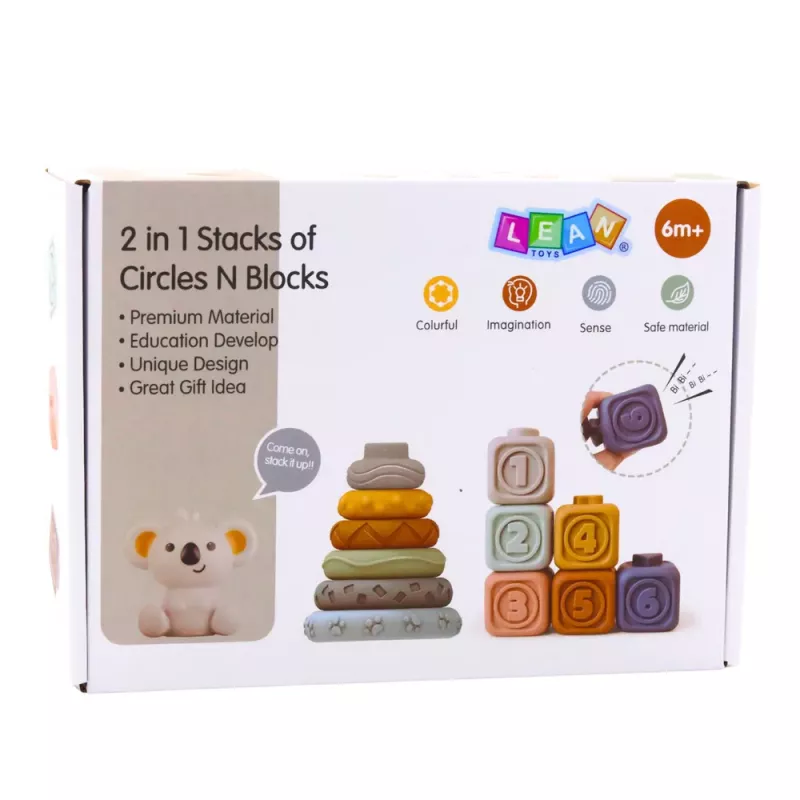 LEAN TOYS Meelelised õppeklotsid Pehmetest Kummiklotsidest Torn Koala 13 tk