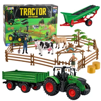 LEAN TOYS Põllumajanduskomplekt traktori, haagise, loomade, talunike ja taluga, 45 osa