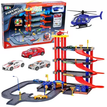 LEAN TOYS Mitmekorruseline Parkimismaja 4 Korrust Tõstuki Kopteri Autodega 70 Osaga