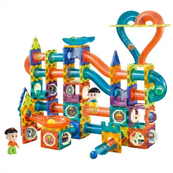 LEAN TOYS Magnetplokkide komplekt palliraja ja liumäega, värviline, 188 tk