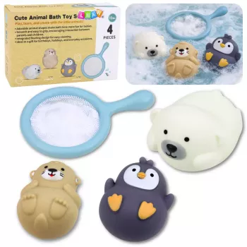 LEAN TOYS Vannimänguasjade Komplekt Õngitsemine Kummiloomad Pastelsõel 4 tk