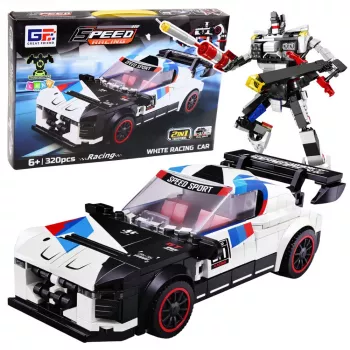 LEAN TOYS Ehitusklotsid Sportauto Robot 2in1 Valge 320 tk