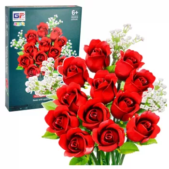 LEAN TOYS Ehitusklotsid Lillkimp Punased Roosid Gipsofiila 952 tk