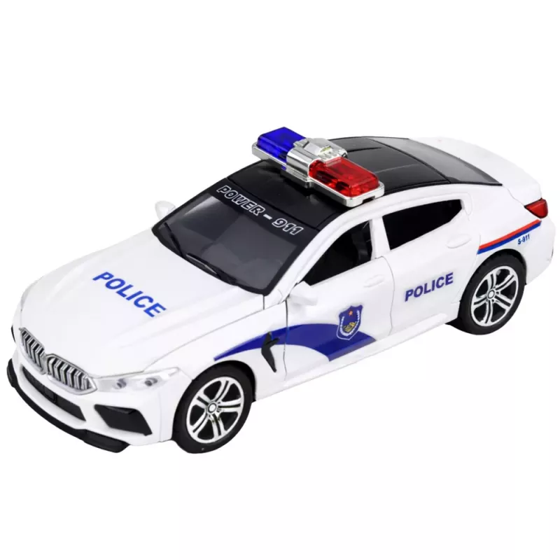 LEAN TOYS Police Car Opening Doors Motorized Lights Sounds White