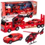 LEAN TOYS Päästekomplekt tuletõrjeauto, puksiirauto, helikopteri ja autoga, tulede ja heliga