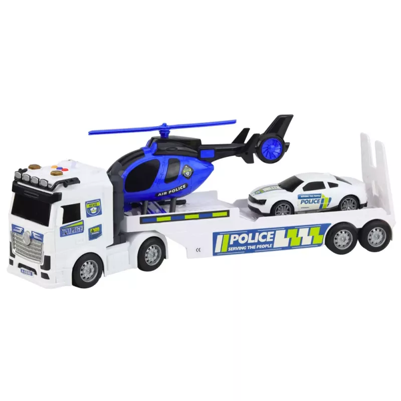 LEAN TOYS Politseiveok, Puksiirveok, Auto, Helikopter, Tuled ja Helid Komplekt
