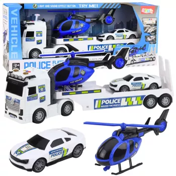 LEAN TOYS Politseiveok, Puksiirveok, Auto, Helikopter, Tuled ja Helid Komplekt