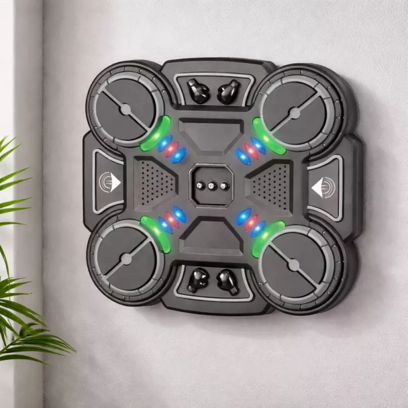 LEAN TOYS Interaktiivne muusikaline poksikilp LED-tulede ja 3 tasemega, must