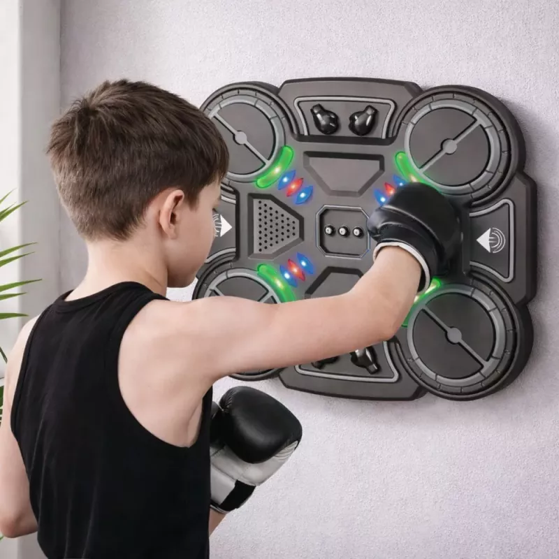 LEAN TOYS Interaktiivne muusikaline poksikilp LED-tulede ja 3 tasemega, must