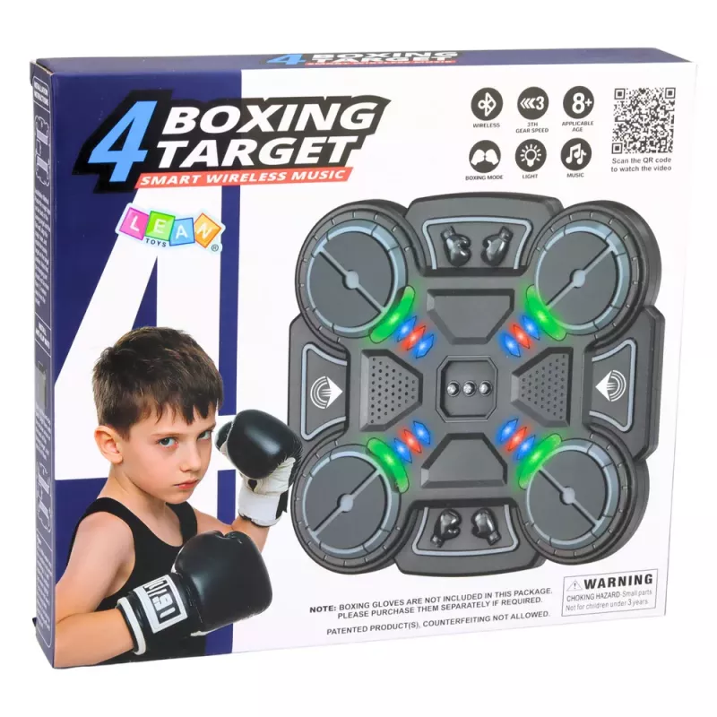 LEAN TOYS Interaktiivne muusikaline poksikilp LED-tulede ja 3 tasemega, must