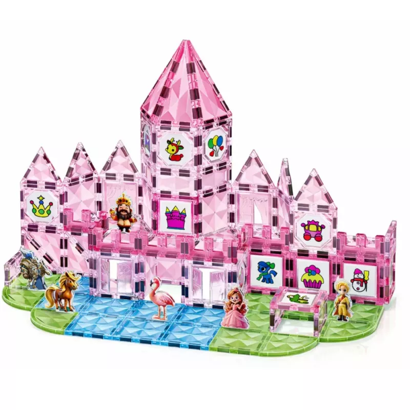 LEAN TOYS Magnetplokid koos kujukeste, värvide ja maalimiskaartidega, roosa, 142 tk