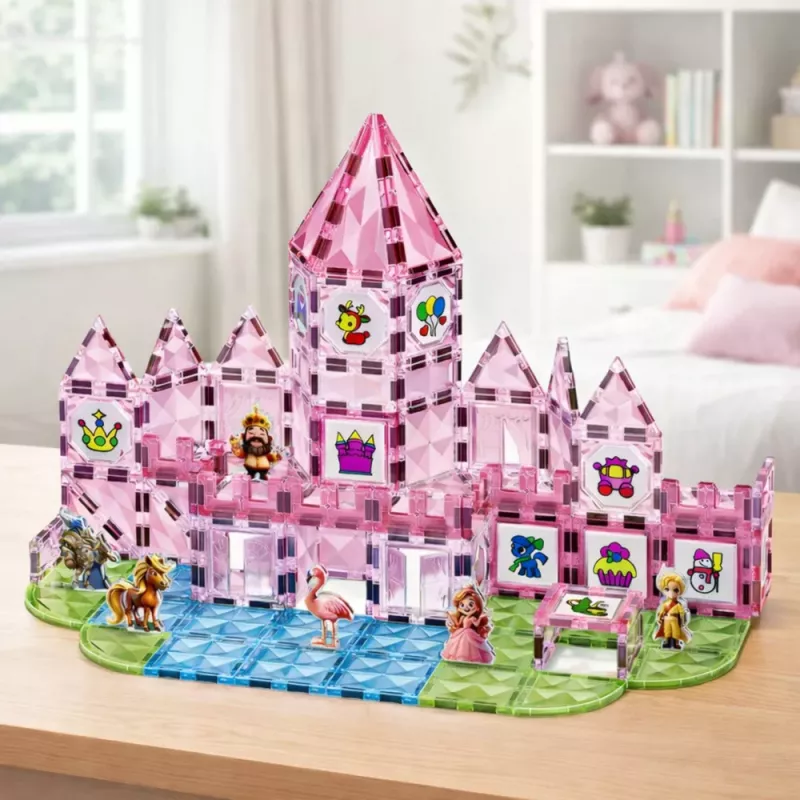 LEAN TOYS Magnetplokid koos kujukeste, värvide ja maalimiskaartidega, roosa, 142 tk