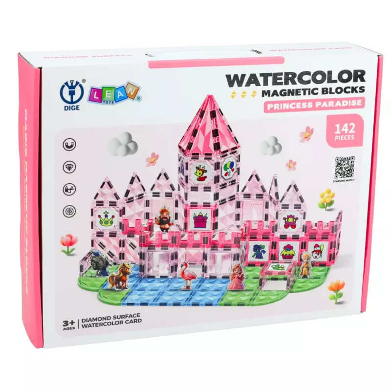 LEAN TOYS Magnetplokid koos kujukeste, värvide ja maalimiskaartidega, roosa, 142 tk