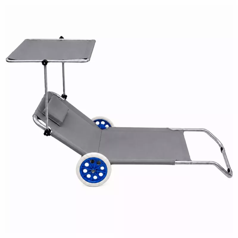LEAN Garden Beach Deckchair on Wheels with Folding Canopy, Aluminum, Gray