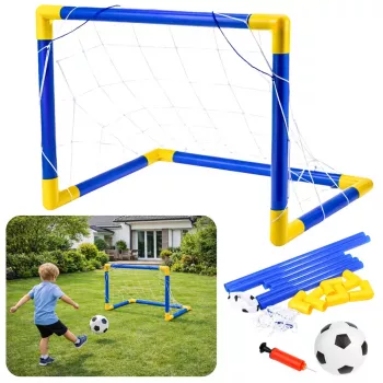 LEAN TOYS Spordikomplekt jalgpalli mängimiseks, jalgpallivärav, pall, pump 62x40cm
