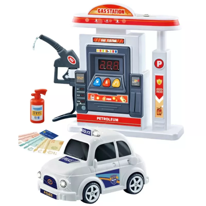 LEAN TOYS Interaktiivne Gaasijaama Politseiauto Valgus- ja Heliefektide ning Suitsuga