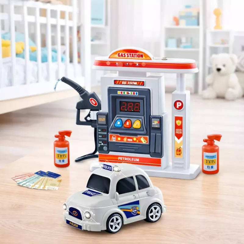 LEAN TOYS Interaktiivne Gaasijaama Politseiauto Valgus- ja Heliefektide ning Suitsuga