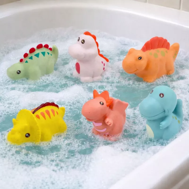 LEAN TOYS Harivate kummist dinoosauruste komplekt vannitamiseks, pastelsed mängud, 6 tükki