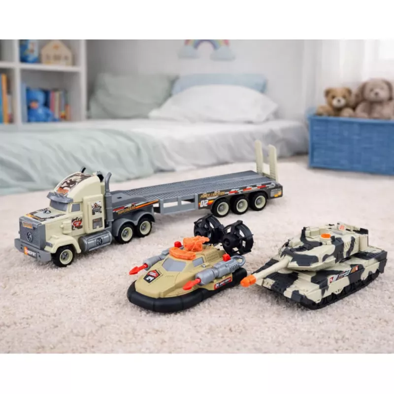 LEAN TOYS Sõjaväekomplekt: Armeeveok, Tank, Hõljuk ja Sõdurid