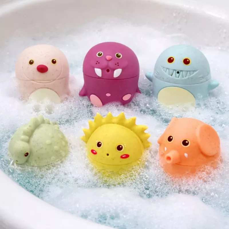LEAN TOYS Harivad vannimänguasjad, sensoorsed kummifiguurid, pastellvärvides, 6 tk