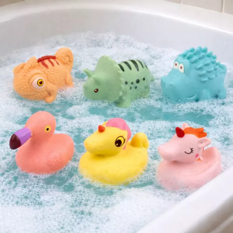 LEAN TOYS Harivate kummiloomade komplekt vannitamiseks, pastelsed mängud, 6 tk