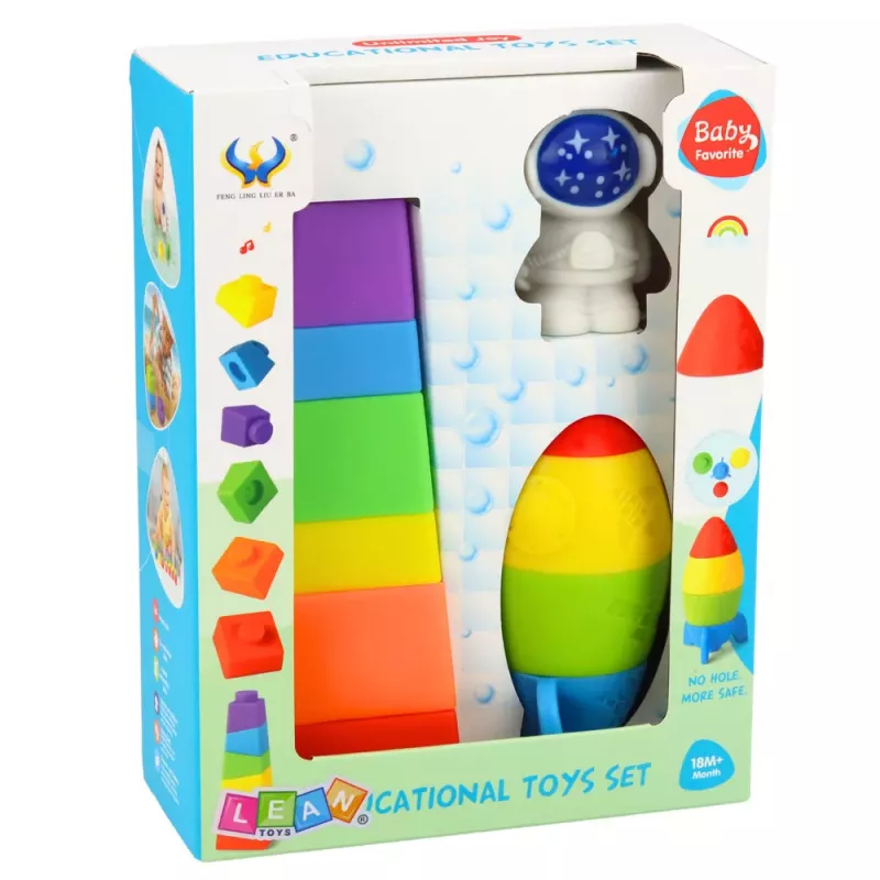 LEAN TOYS Kummiplokkide komplekt Torn Rakett Kosmonaut Värviline 11 tk
