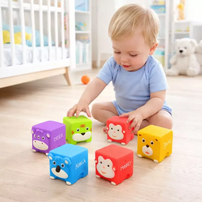 LEAN TOYS Pehmete kummiklotside komplekt õpetlikud loomad värvilised 6 tk