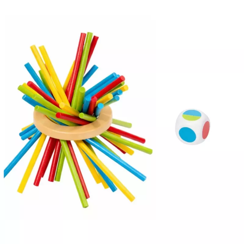 LEAN TOYS Wooden Educational Skill Game Tower Sticks Balls Dice 37 pcs