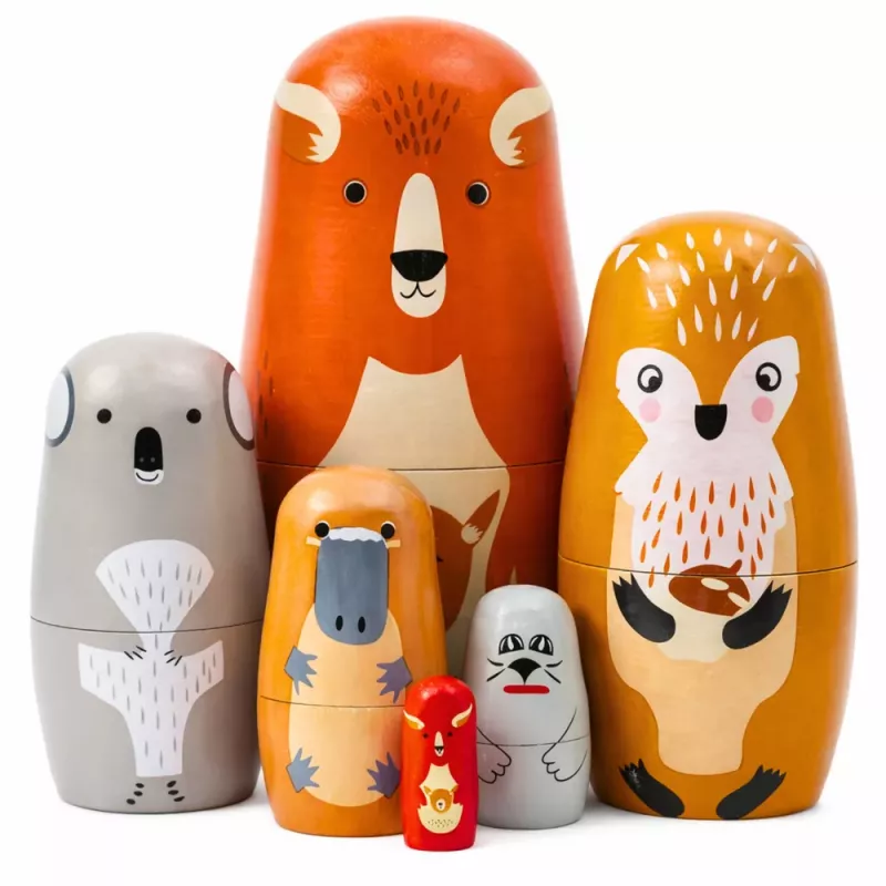 LEAN TOYS Puust matrjoškade komplekt metsloomadega 6 tk