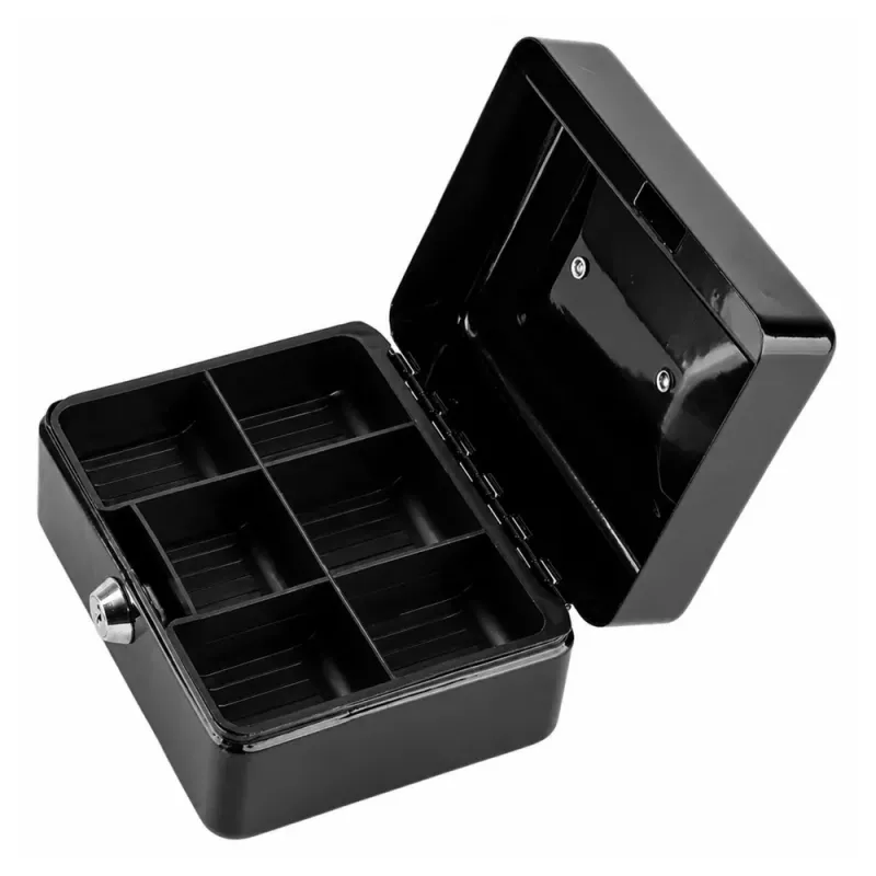 LEAN Small Metal Money Box Safe with Key Lock Black 13x10 cm