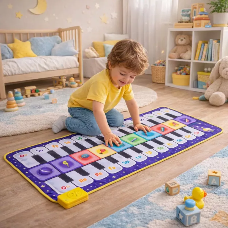 LEAN TOYS Muusikaline Õppetantsumatt Interaktiivne Klaver Kosmos 120 x 48 cm
