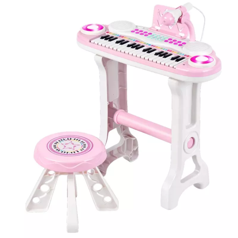 LEAN TOYS Elektrooniline klaveriorgan lastele koos taburetiga, mikrofoniga, MP3-ga - Roosa