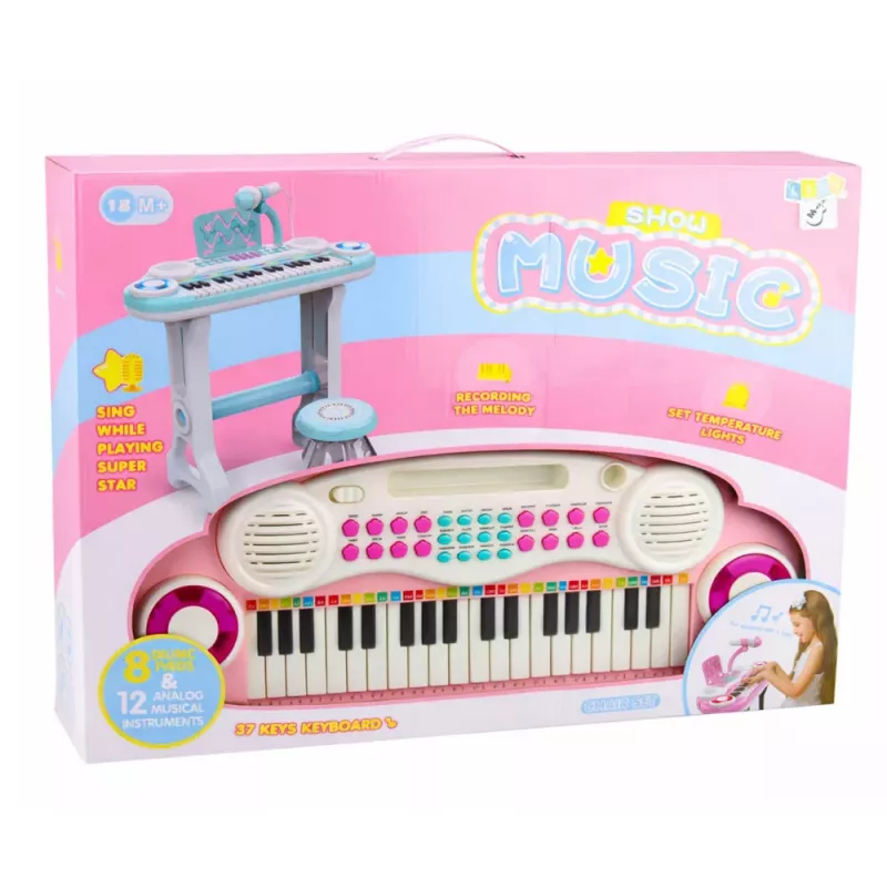 LEAN TOYS Elektrooniline klaveriorgan lastele koos taburetiga, mikrofoniga, MP3-ga - Roosa