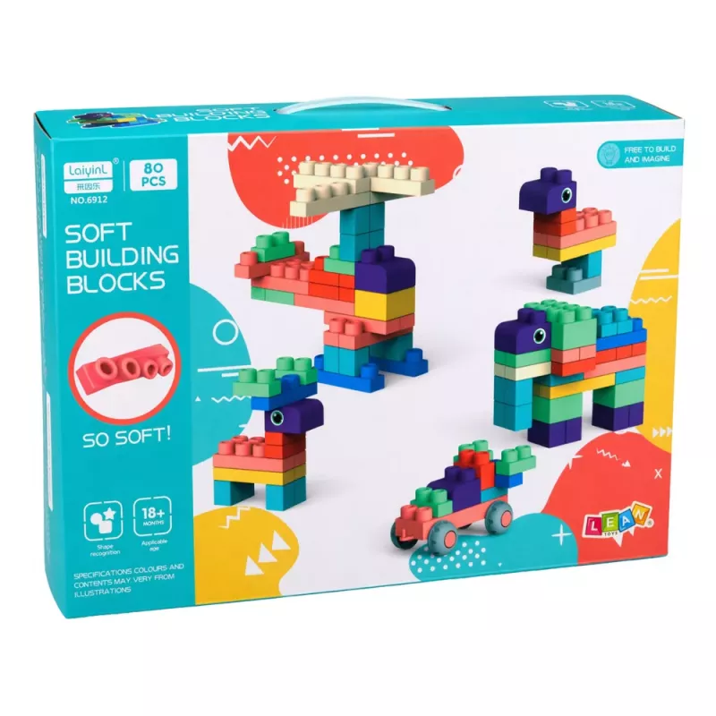 LEAN TOYS Pehmed sensoorsed silikoonehitusklotsid Värvilised 80 tk