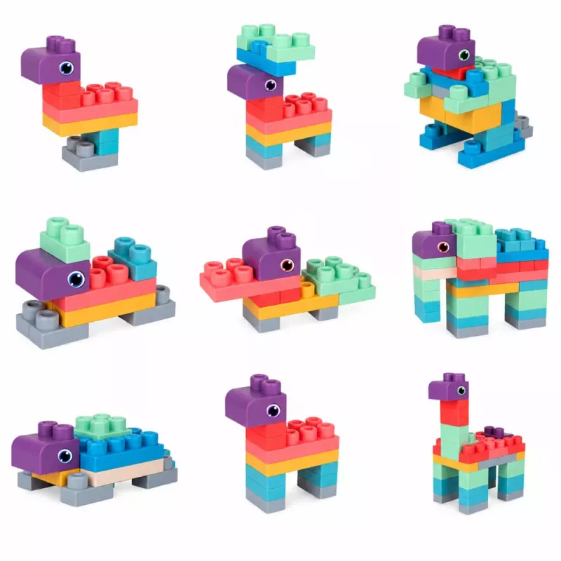 LEAN TOYS Pehmed sensoorsed ehitusklotsid kotis lastele, värvilised, 30 tk