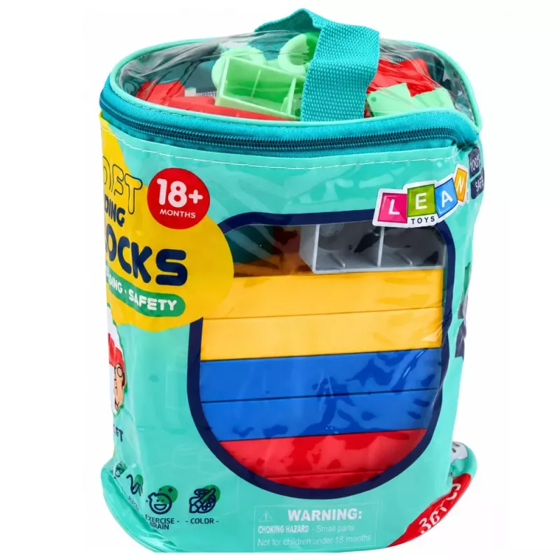 LEAN TOYS Pehmed sensoorsed ehitusklotsid kotis lastele, värvilised, 30 tk